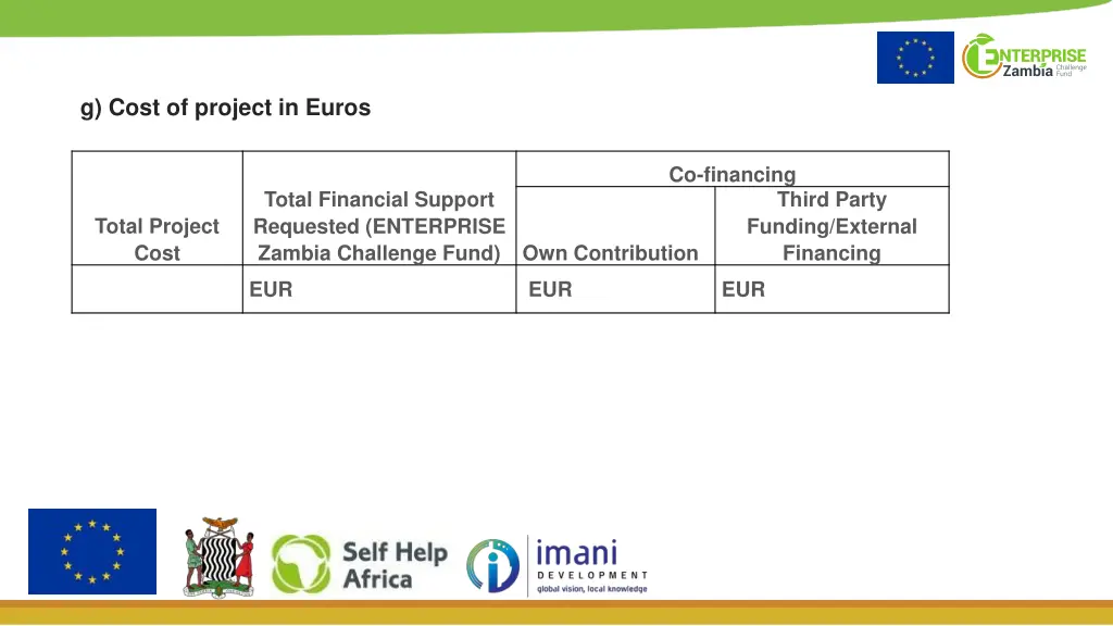 g cost of project in euros