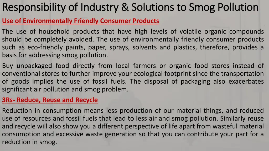 responsibility of industry solutions to smog 1