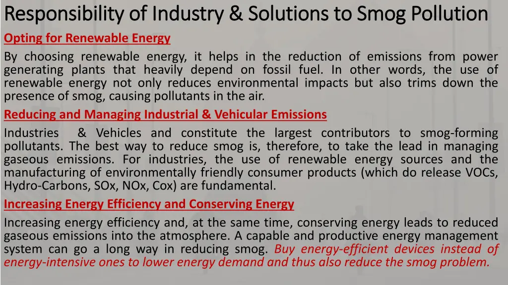 responsibility of industry solutions to smog