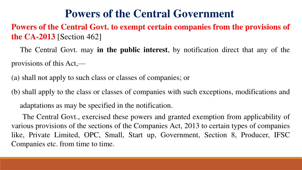 powers of the central government powers