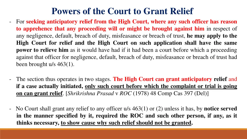 powers of the court to grant relief for seeking