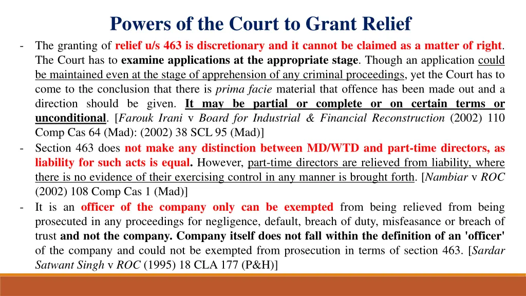 powers of the court to grant relief the granting