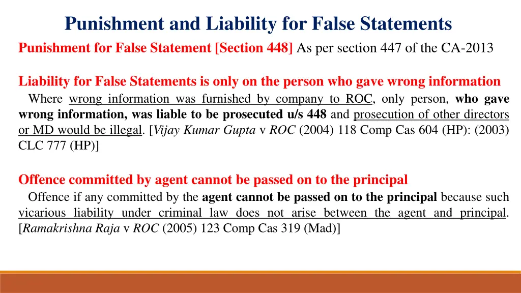 punishment and liability for false statements