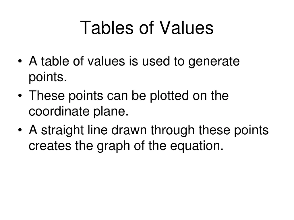 tables of values