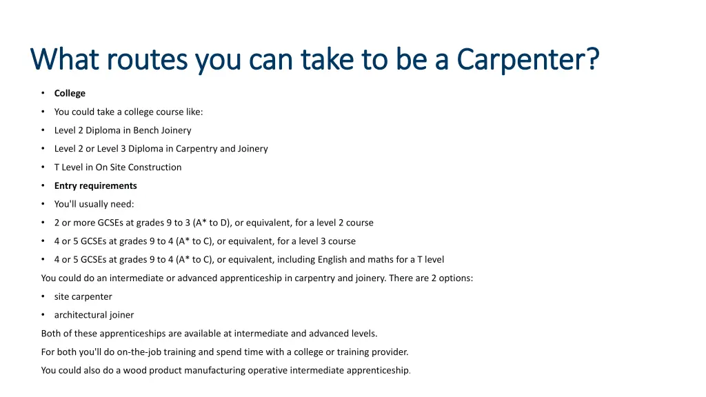 what routes you can take to be a carpenter what