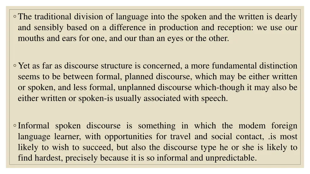 the traditional division of language into