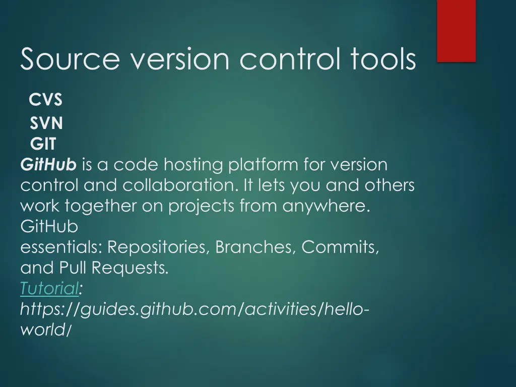 source version control tools cvs svn git github