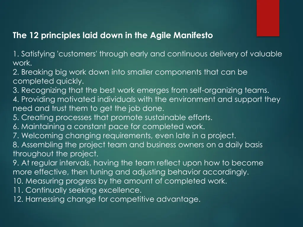 the 12 principles laid down in the agile manifesto