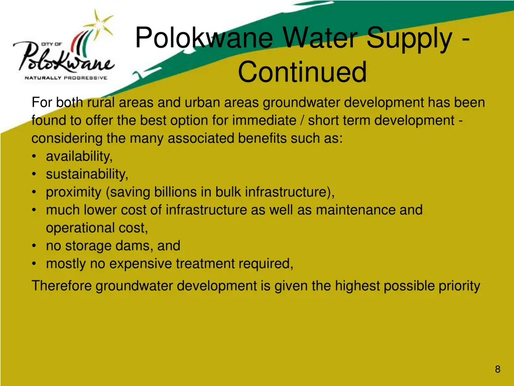 polokwane water supply continued for both rural