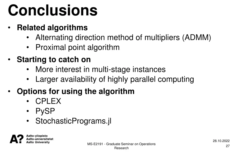 conclusions related algorithms alternating