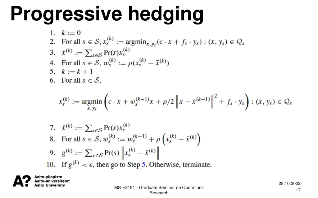 progressive hedging