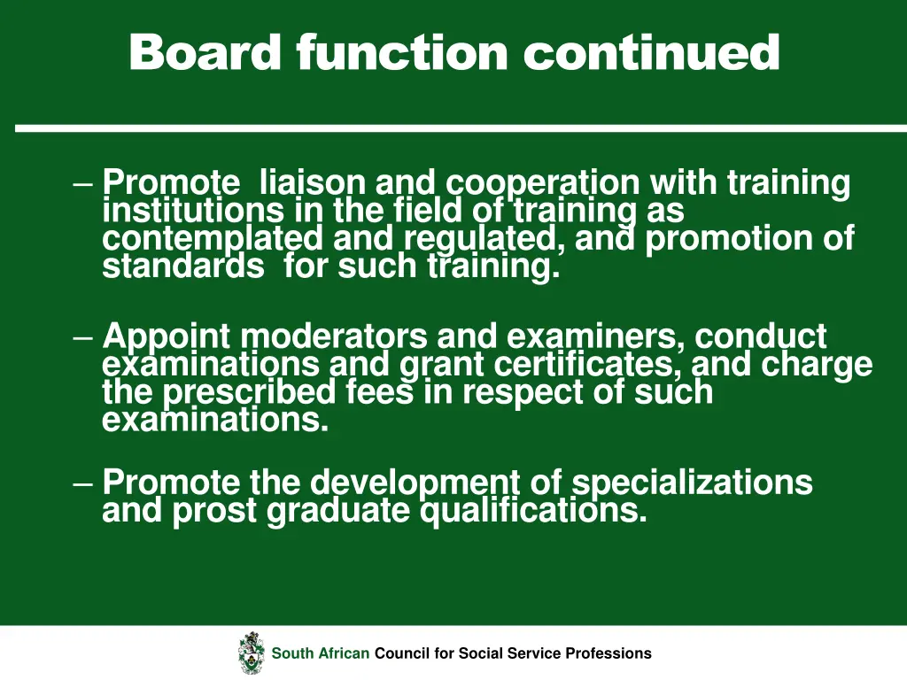 board function continued