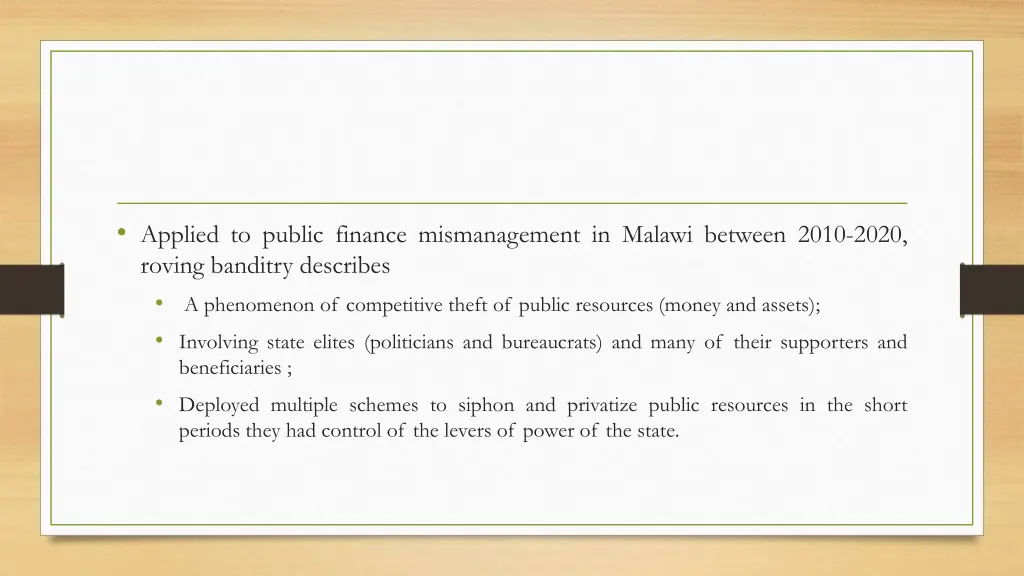 applied to public finance mismanagement in malawi