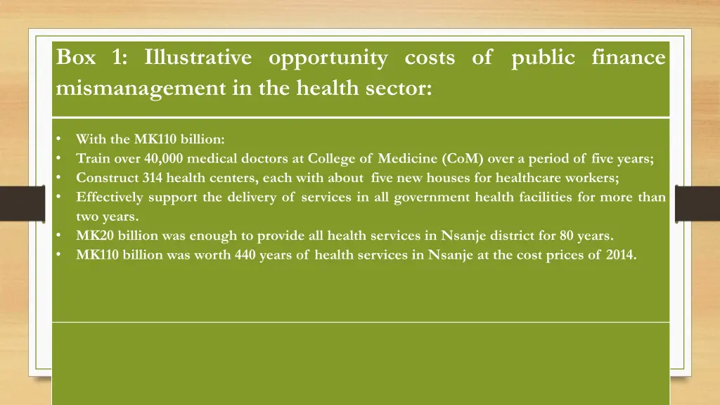 box 1 illustrative opportunity costs of public