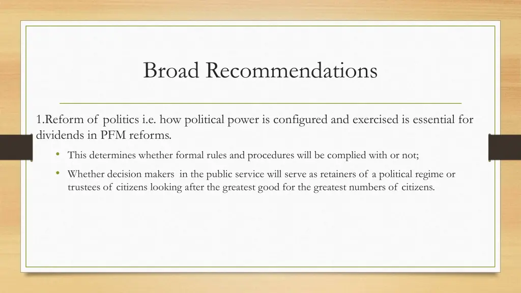 broad recommendations