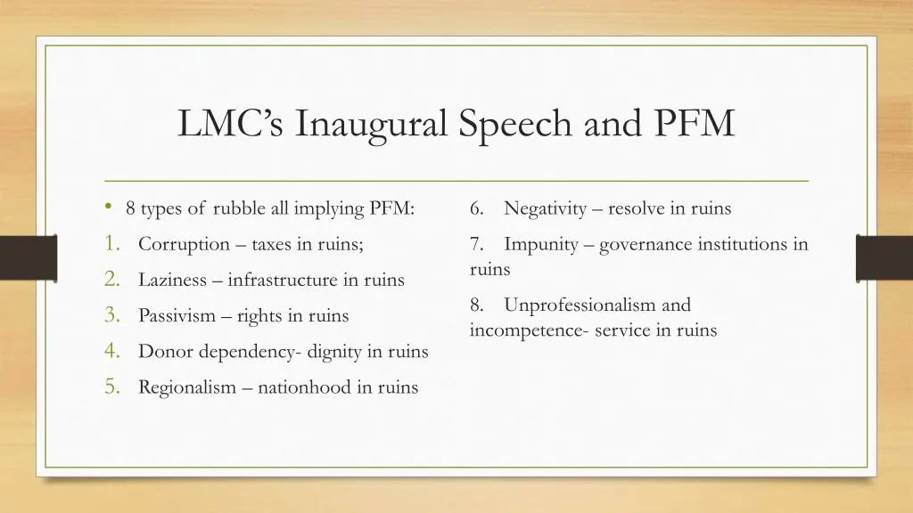 lmc s inaugural speech and pfm