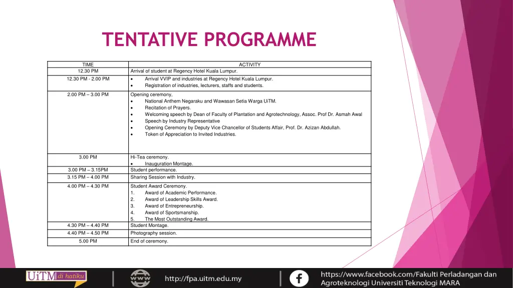 tentative programme