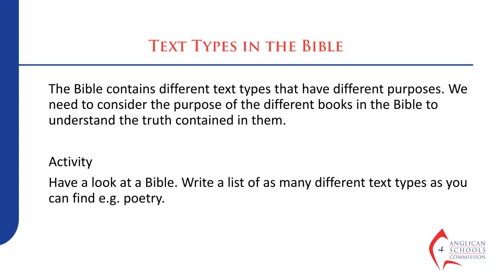 the bible contains different text types that have