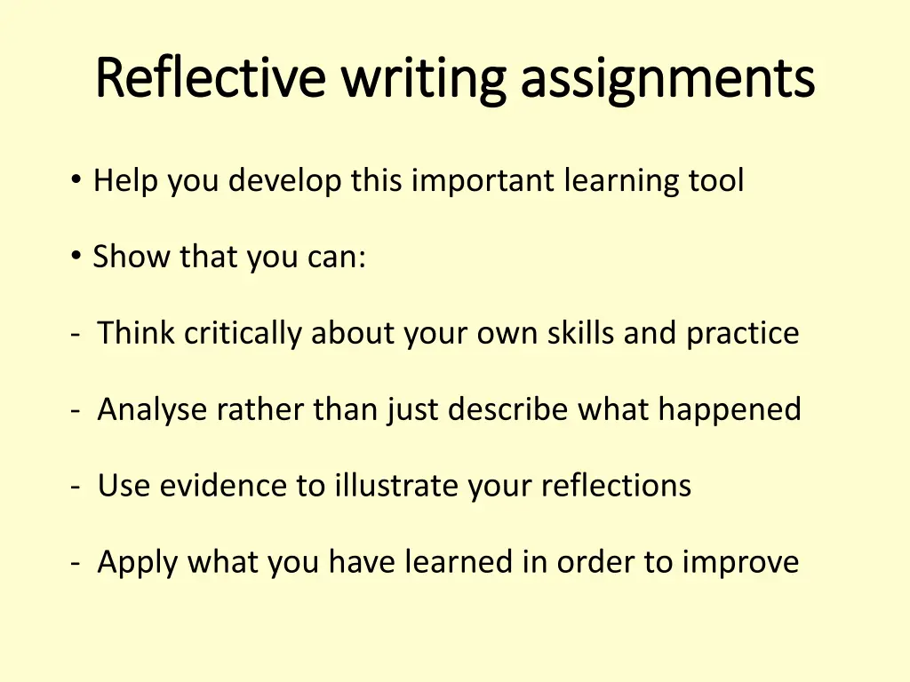 reflective writing assignments reflective writing