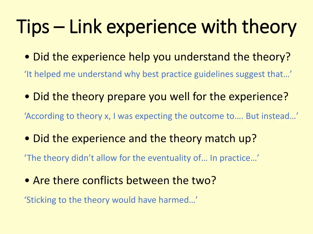 tips tips link experience with theory link