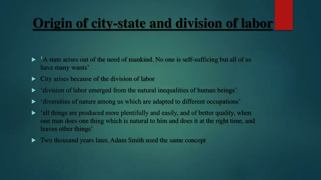 origin of city state and division of labor