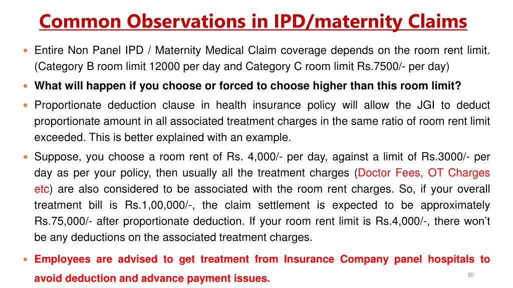 common observations in ipd maternity claims 1