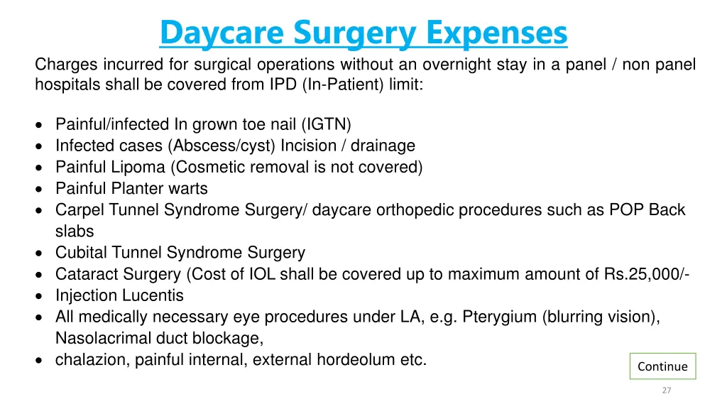 daycare surgery expenses charges incurred