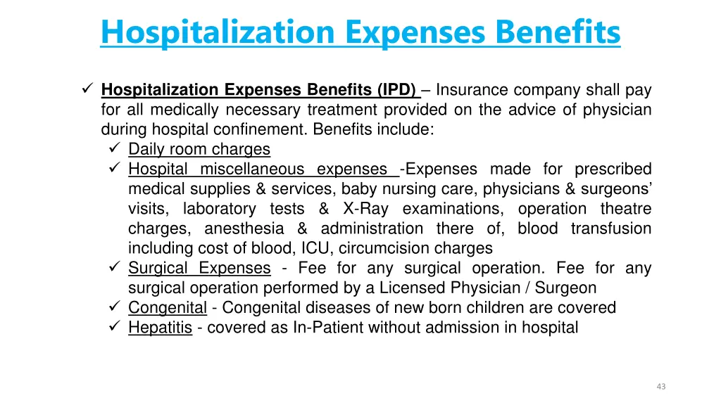 hospitalization expenses benefits