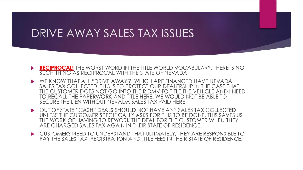 drive away sales tax issues