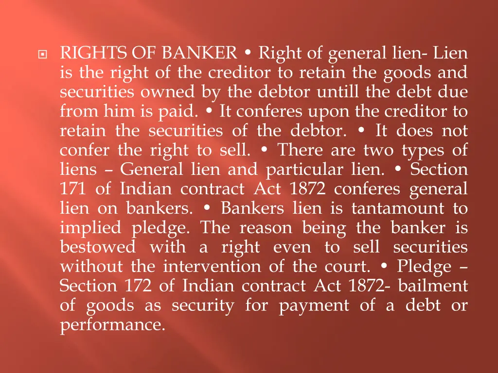 rights of banker right of general lien lien