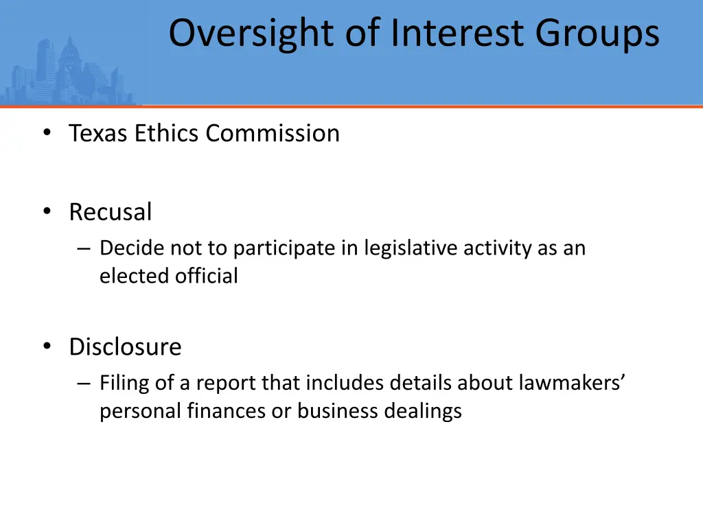 oversight of interest groups