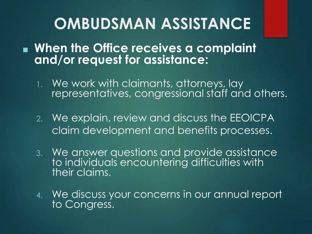 ombudsman assistance