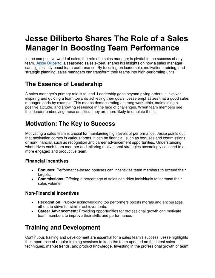 jesse diliberto shares the role of a sales