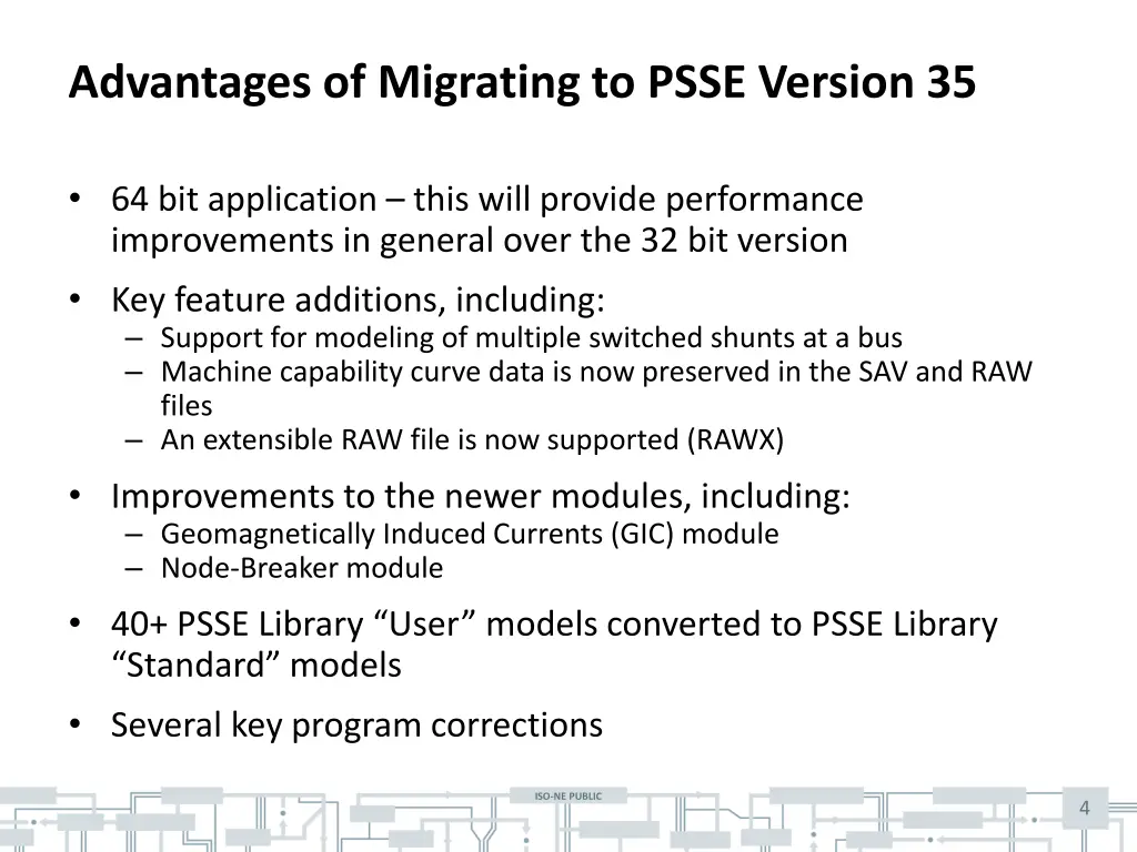 advantages of migrating to psse version 35