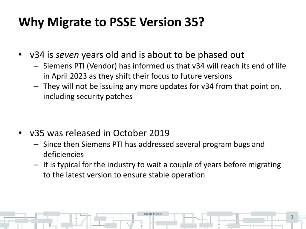 why migrate to psse version 35