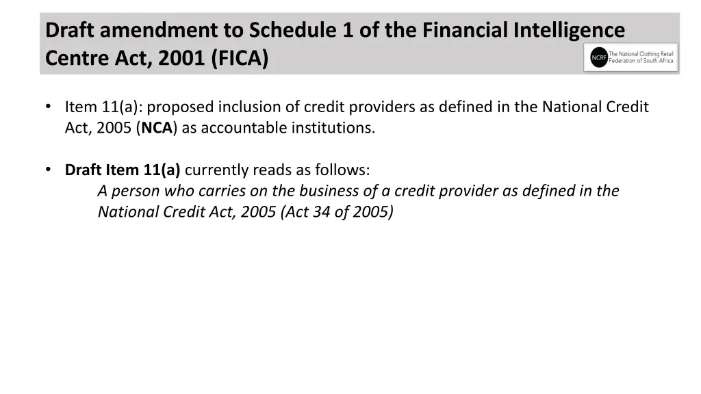 draft amendment to schedule 1 of the financial