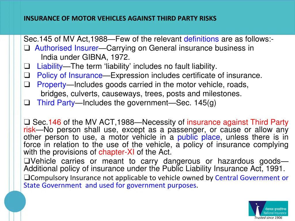 insurance of motor vehicles against third party