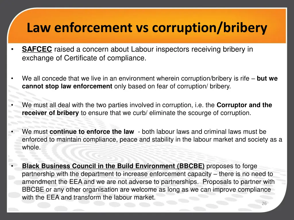 law enforcement vs corruption bribery