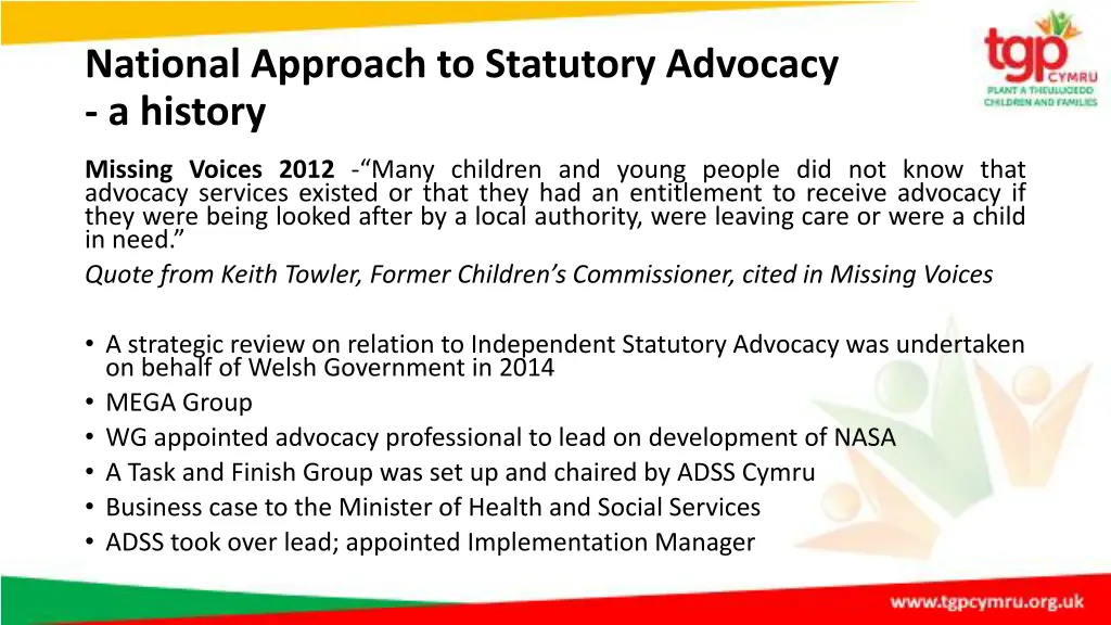 national approach to statutory advocacy a history