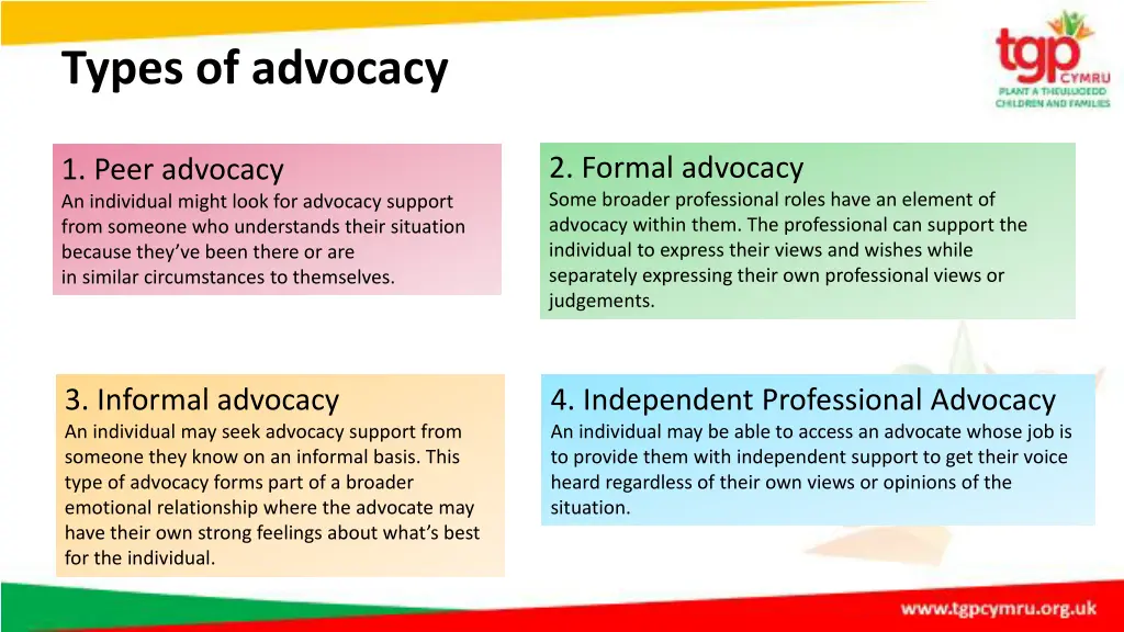 types of advocacy