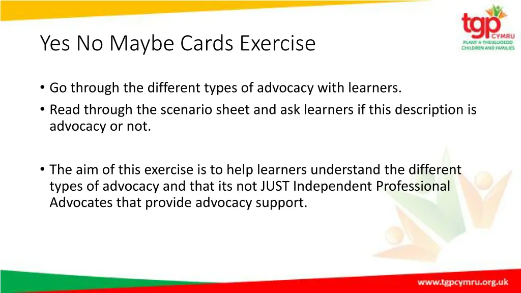 yes no maybe cards exercise