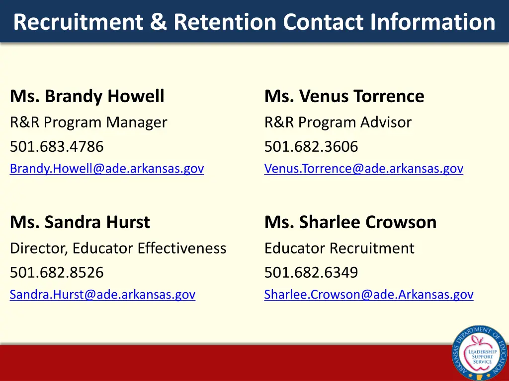 recruitment retention contact information