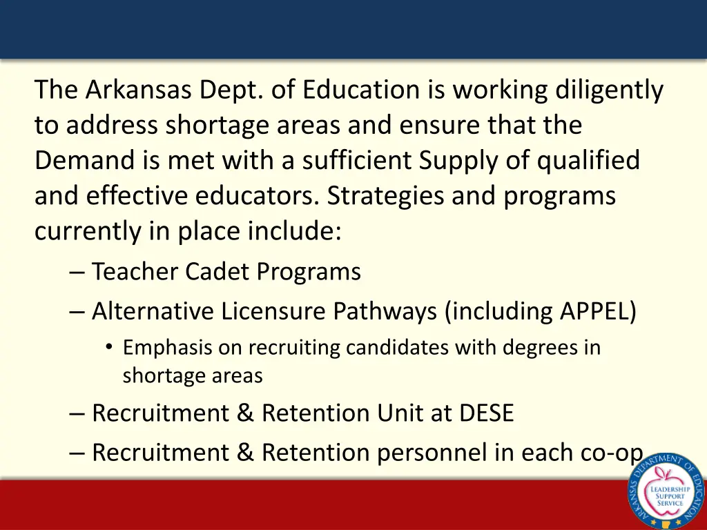 the arkansas dept of education is working