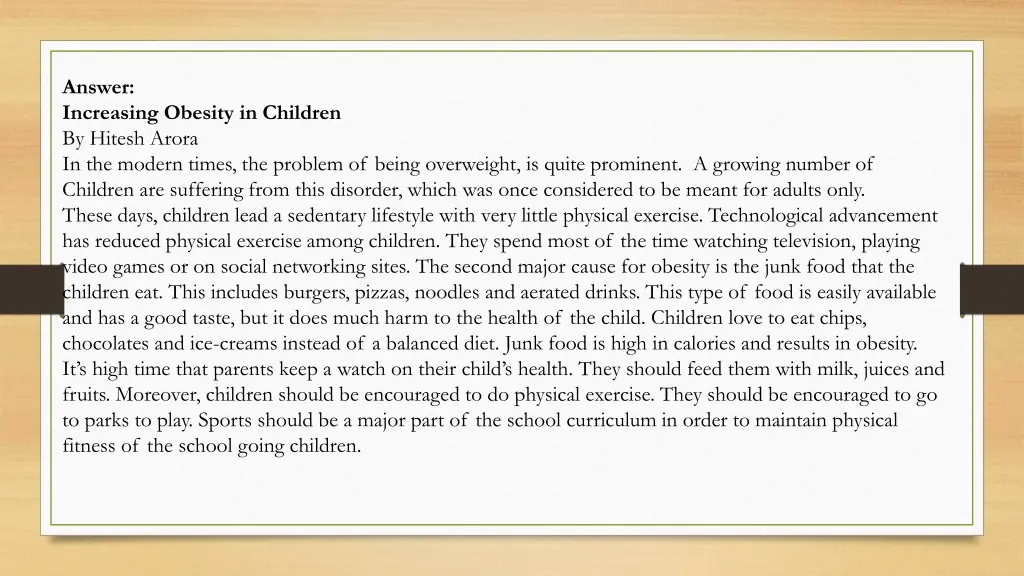 answer increasing obesity in children by hitesh