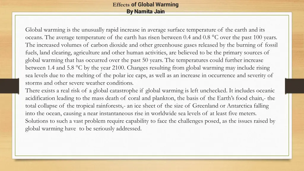 effects of global warming by namita jain