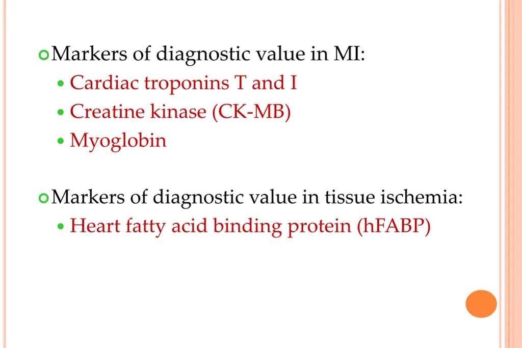 markers of diagnostic value in mi