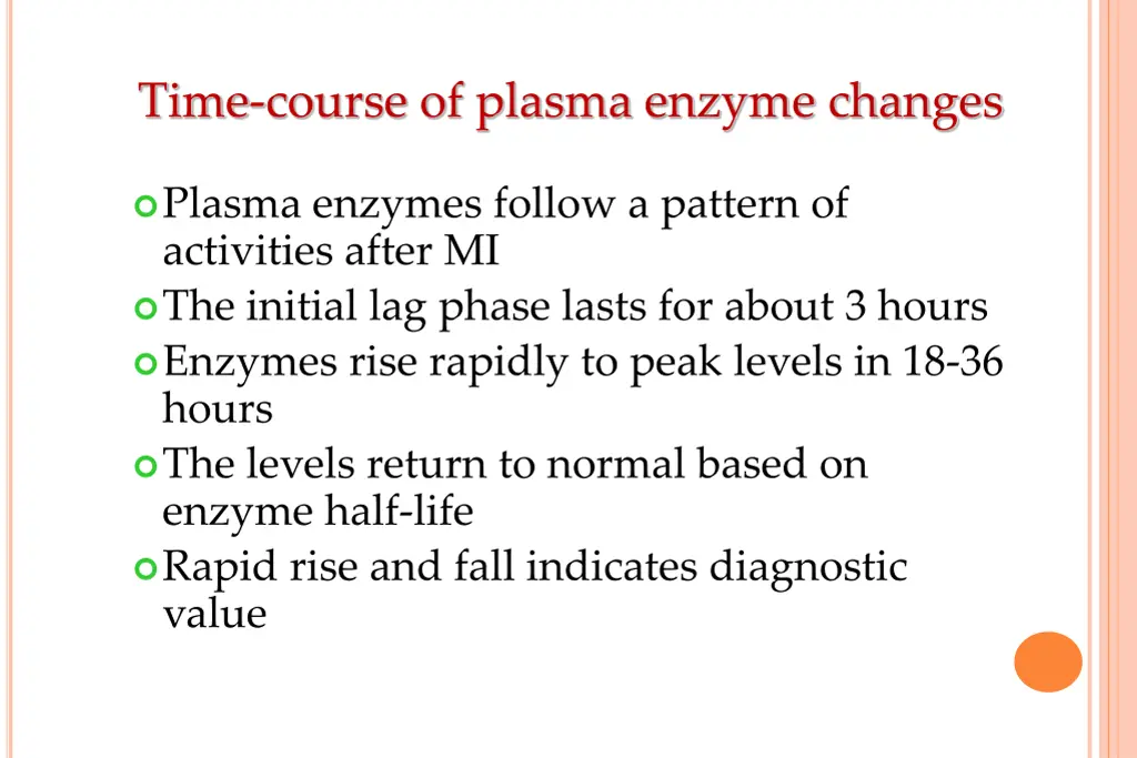 time course of plasma enzyme changes