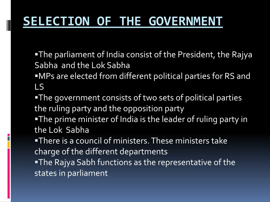 selection of the government