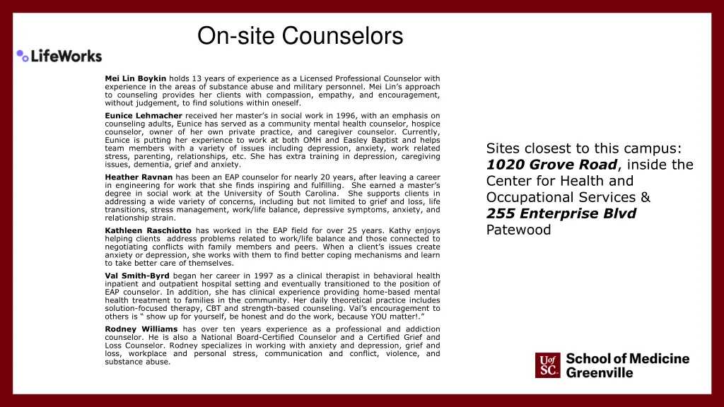 on site counselors