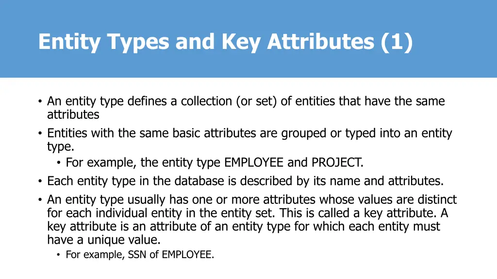 entity types and key attributes 1